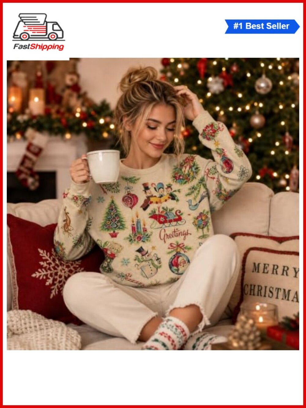 🎅 Women Christmas Cartoon Print Crew Neck Long Sleeve Lightweight Sweatshirt - Picture 5 of 6